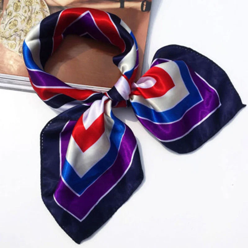 New Kerchief Women Printing Scarf Waiter Flight Faux Silk Vintage Wrap Hotel Hot Square Business Imitate 1PC Retro Handkerchief