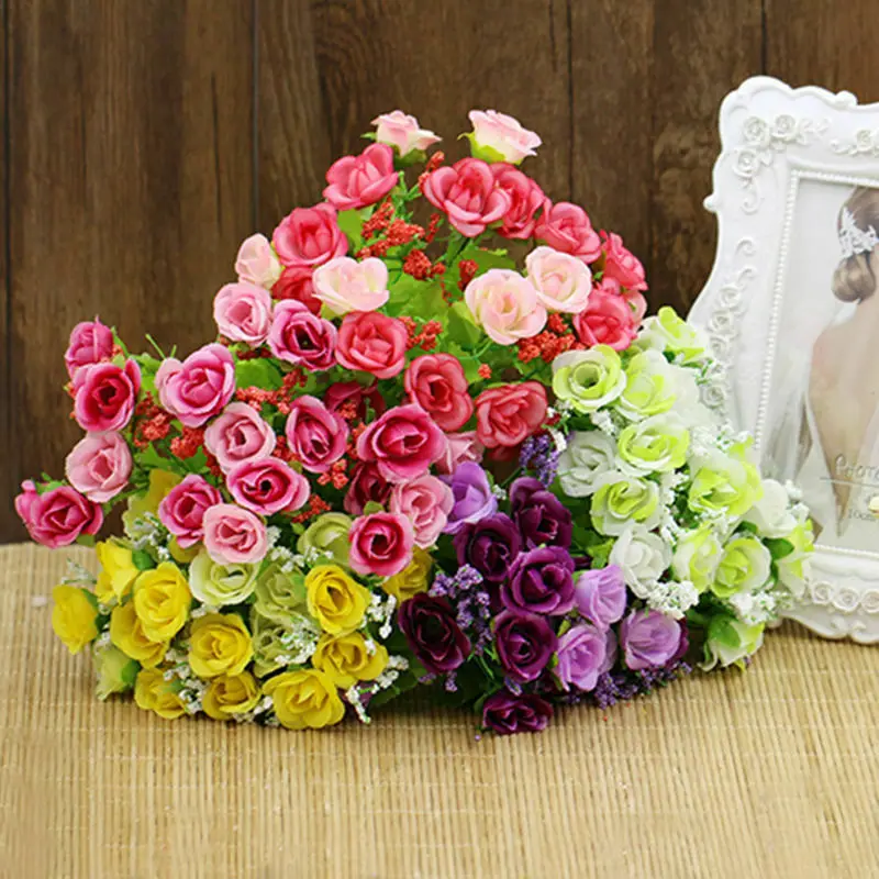

21 Heads Plastic Artificial Rose Flower Decor Plastic Fake Flower Bridal Bouquet Happy Gifts Wedding Home Decoration