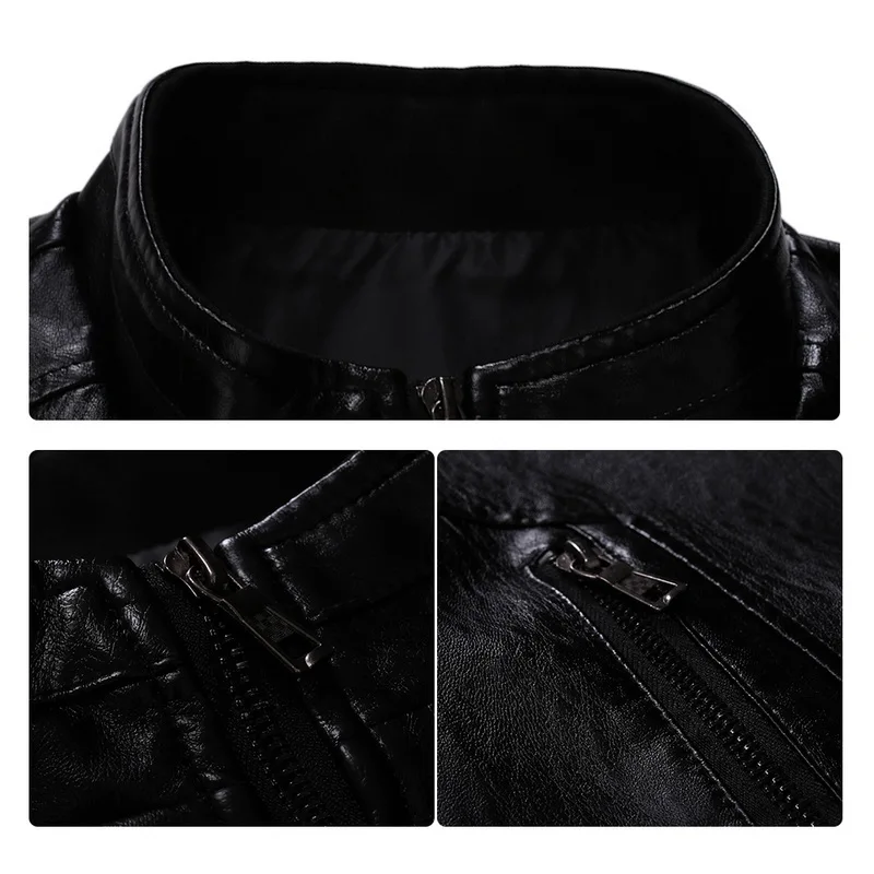 2019 Мужская модная Классическая кожаная куртка на молнии Осенняя мотоциклетная с