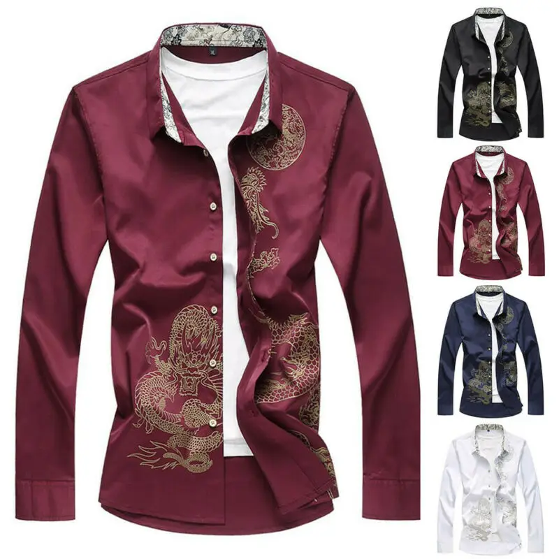 

Shirts For Men Turn Down Collar Printed Button T-shirt Casual Blouse Shirts Fashion Men's Tops Long Sleeve Men's Shirts