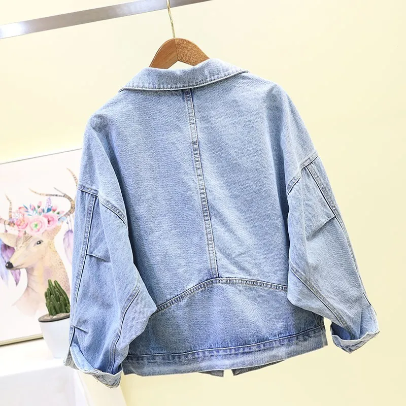 Женская джинсовая куртка с вышивкой бисером свободная бойфренда в стиле хип-хоп