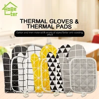 2pcset nordic insulation gloves anti scald microwave oven gloves cotton hemp insulation mat non slip kitchen cooking tools