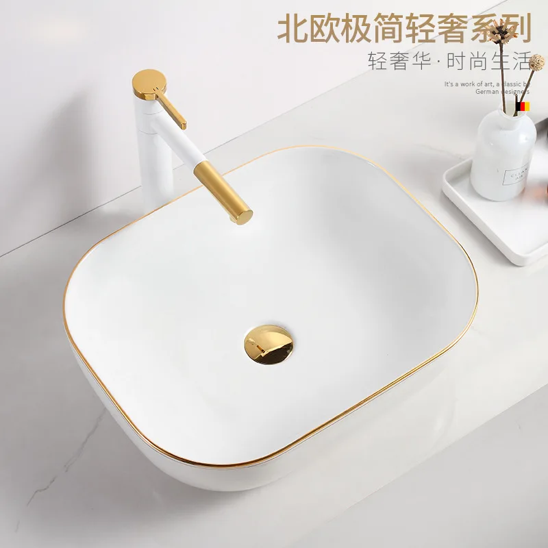 Простая белая стеклянная раковина для ванной комнаты керамическая золотая чаша
