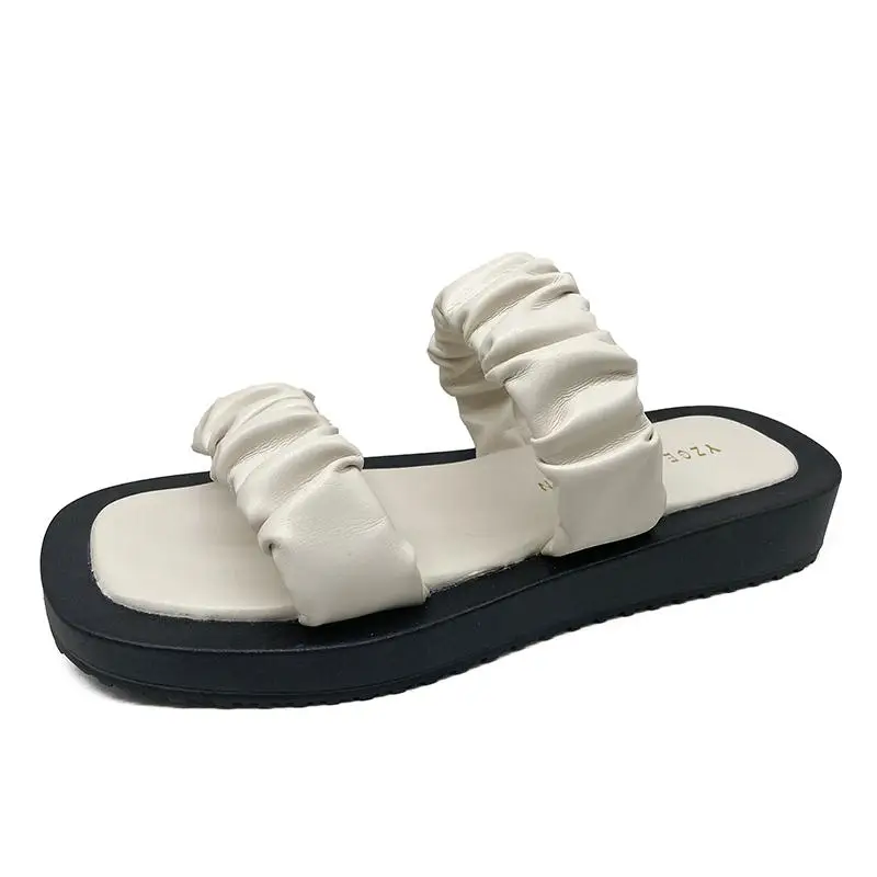

Female Shoes House Slippers Platform Luxury Slides Rubber Flip Flops Low Square Toe 2021 Designer Hawaiian Summer Flat Scandals