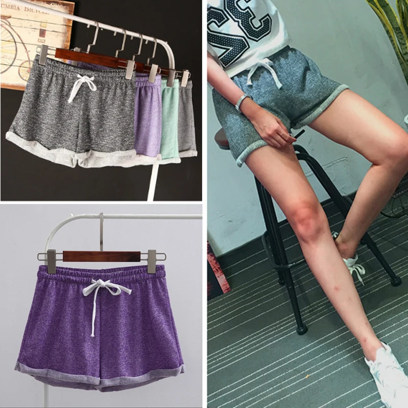 Женские летние спортивные хлопковые шорты для бега с эластичной резинкой на