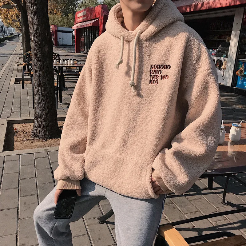 Мужская Осенняя толстовка из овечьей шерсти молодежная свободная уличная одежда