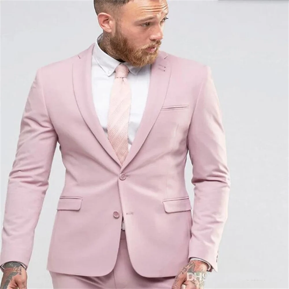 

2021 New Light Pink Men's Western Slim Fit Party Dress Best Man Tuxedo Beach Wedding Youth Daily Workwear (Jacket+Pants+Tie)
