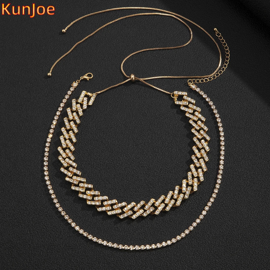 

KunJoe Men Punk Hip Hop Cuban Link Chain Choker Necklace Iced Out Rapper Crystal Necklace Fashion Bling Rhinestone Jewelry Gift