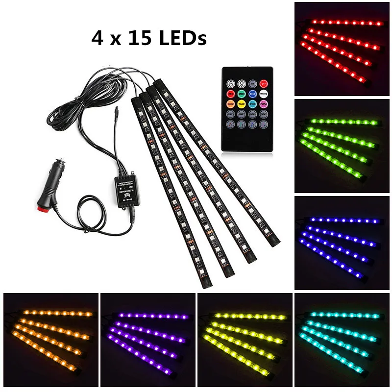 Автомобильный интерьерный атмосферный светильник SMD5050 водонепроницаемый RGB