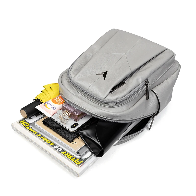 

High Quality Soft Leather Backpack Women Black Laptop Female Backpacks Wear-resistant Waterproof Travel Schoolbag Mochila Korean