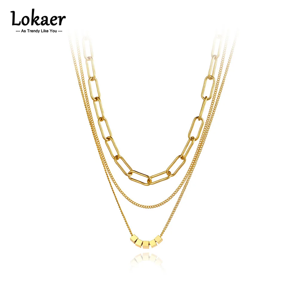 

Цепочка Lokaer Goth из нержавеющей стали под золото 18 карат, трехслойное ожерелье-чокер в стиле хип-хоп/рок, звеньевая цепь, бижутерия для женщин ...