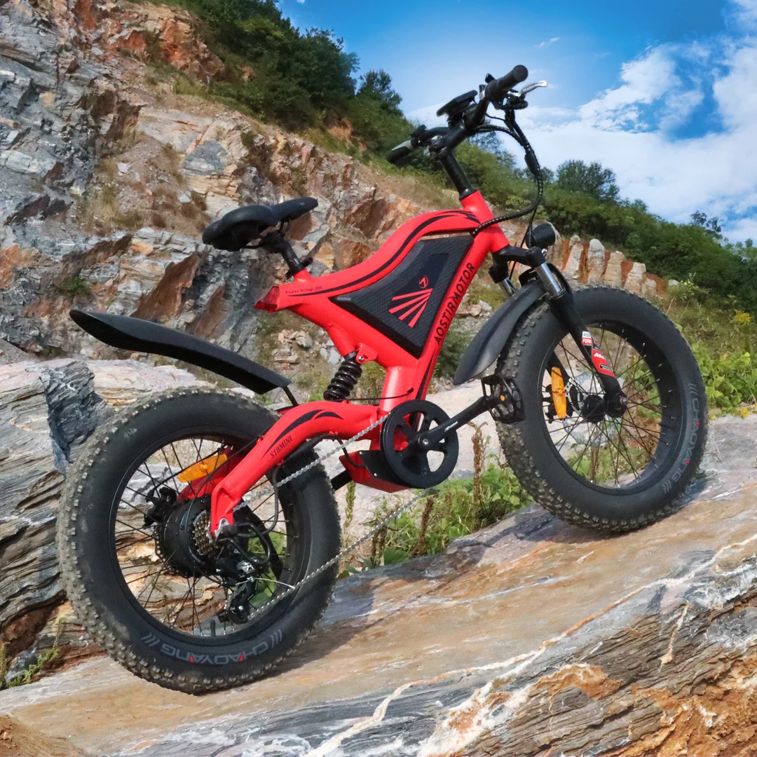 Billig AOSTIRMOTOR S18 Mini Elektrische Bike 500W Berg Ebike 48V Batterie 20 Zoll 4,0 Fett Reifen Strand Cruiser Stadt Bike