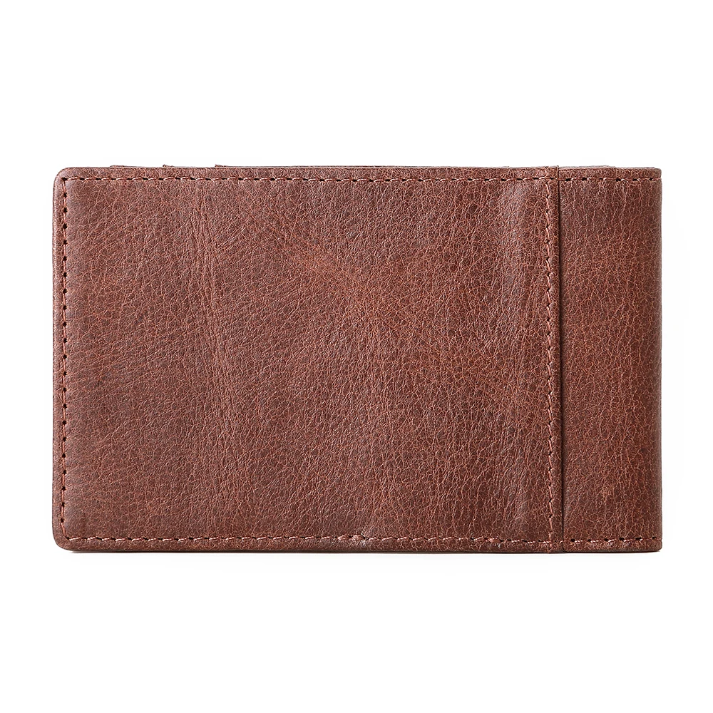 Модный однотонный мужской тонкий кошелек двойного сложения из натуральной кожи