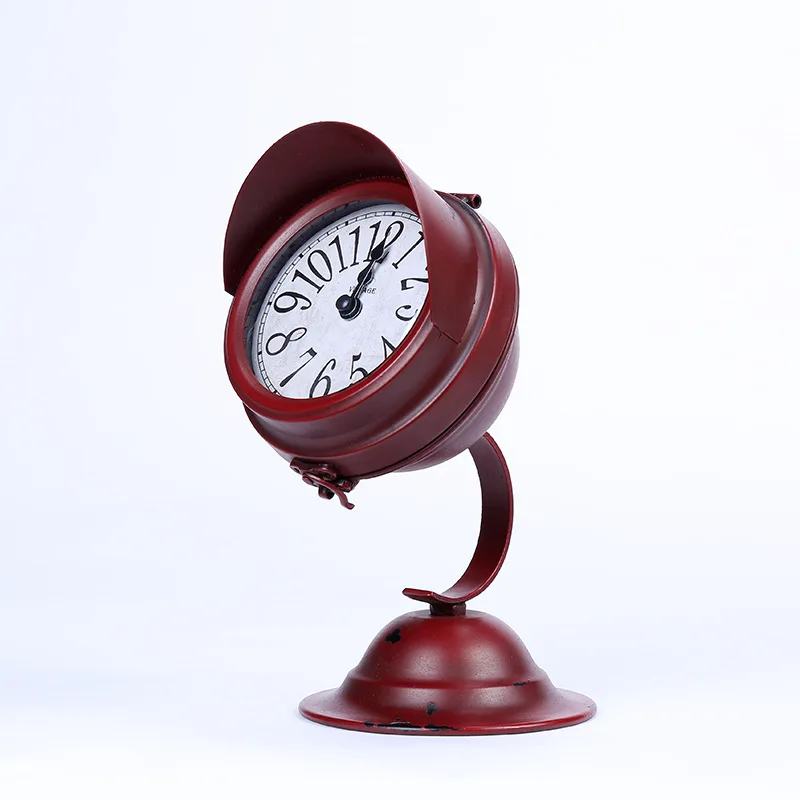 

European Retro Iron Clocks Ornaments Ancient Mute Clock Desktop Crafts Small Searchlights Clock Home Decoration Personality Gift