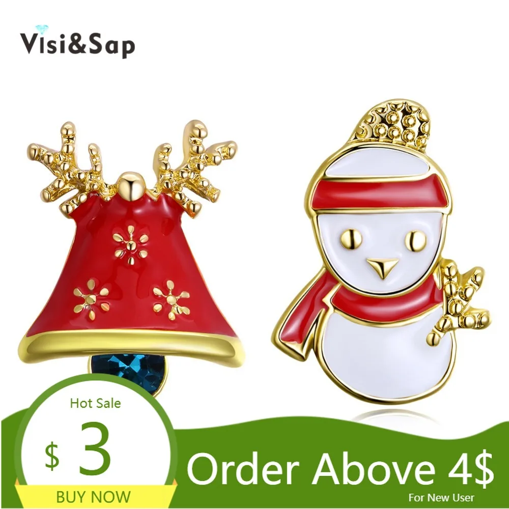 Visisap рождественские подарки шляпа снеговик серьги золотые Цвет Асимметричные