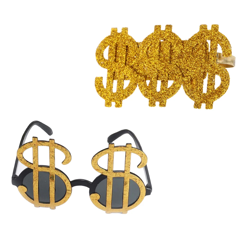 2 шт. шикарный американский доллар знак очки кольцо костюм большой папа сутенер