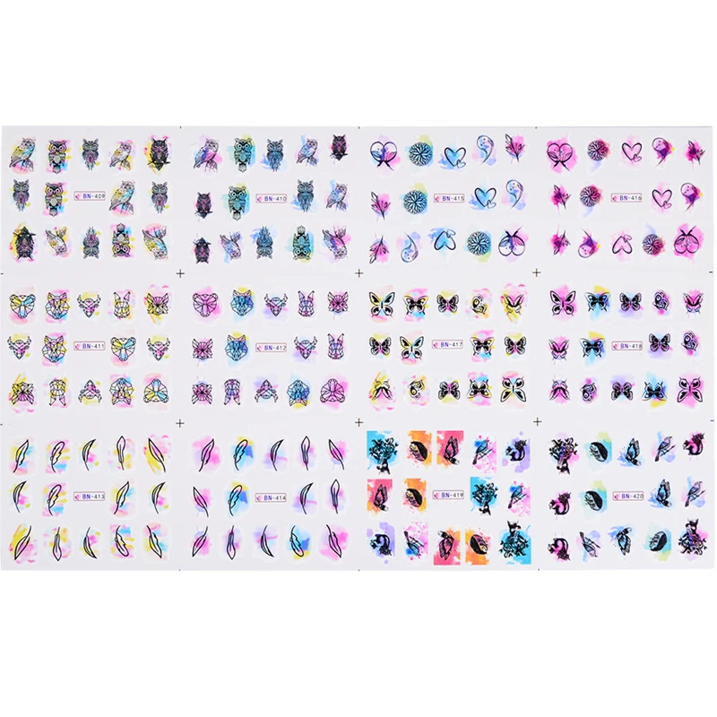 12 видов конструкций наклейки для переноса воды животные цветок акварель ногтей