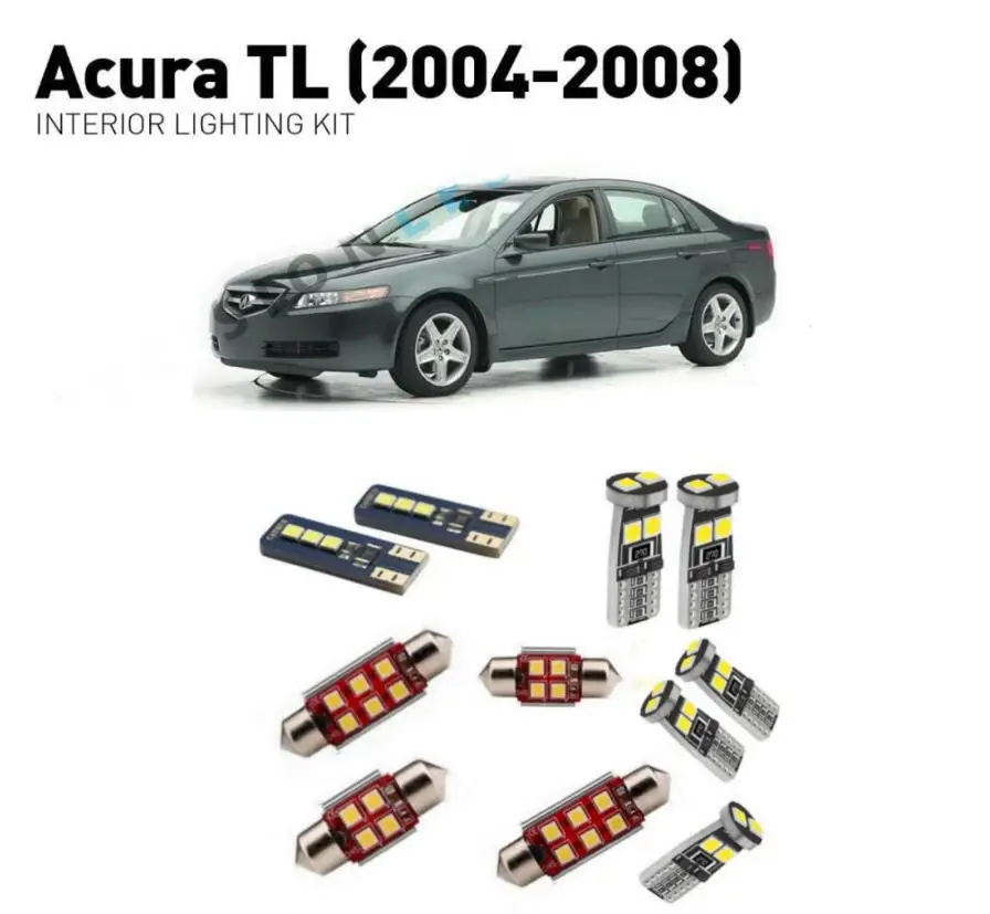 

For Acura TL 2004 2005 2006 2007 2008 10pcs White Canbus Car LED Bulb Reading Ceiling Map Light Interior Kit Door Lamp