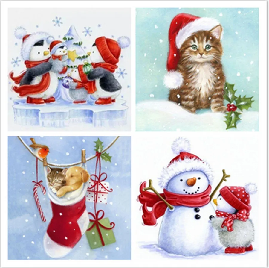 DIY рождественская Алмазная вышивка мультяшная кошка собака полное сверление