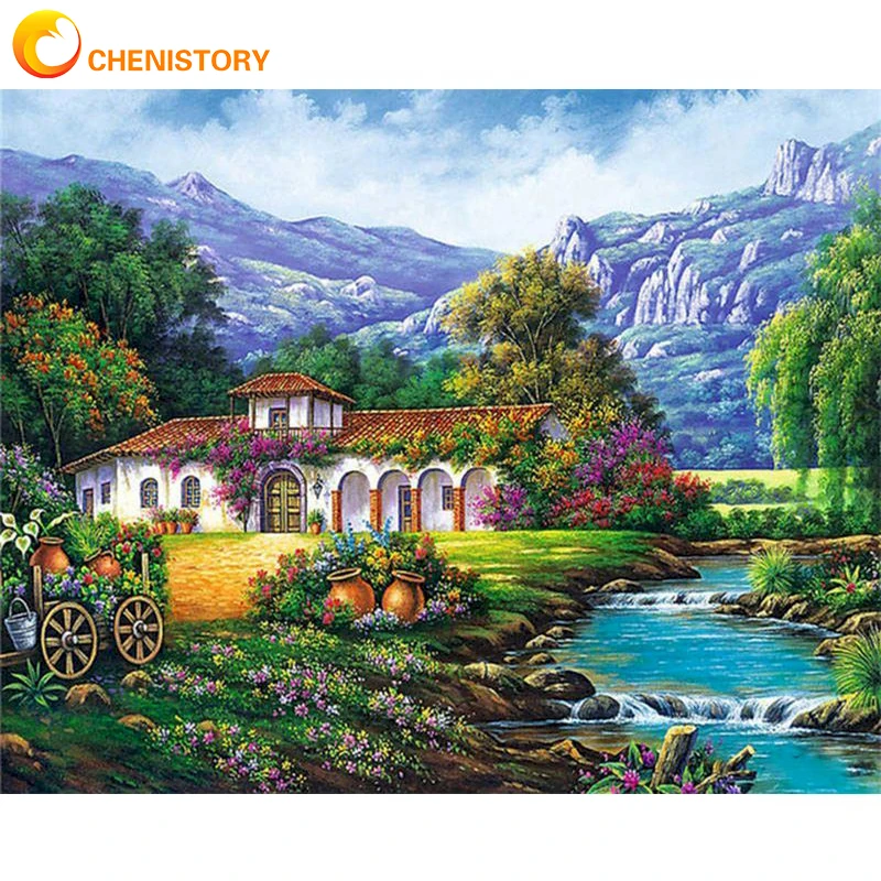 

CHENISTORY Villa DIY Painting By Number Kit On Canvas With Frame Acrylic Paint For Adults Oil Picture Drawing Coloring By Number