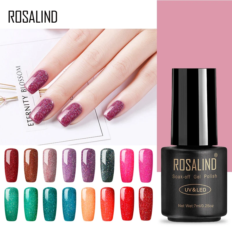 

ROSALIND Glitter Enamel Semi Permanent Nail Polish For Manicure Crystal Art Decoration Hybrid Varnishe Nail Gel Need Top Base