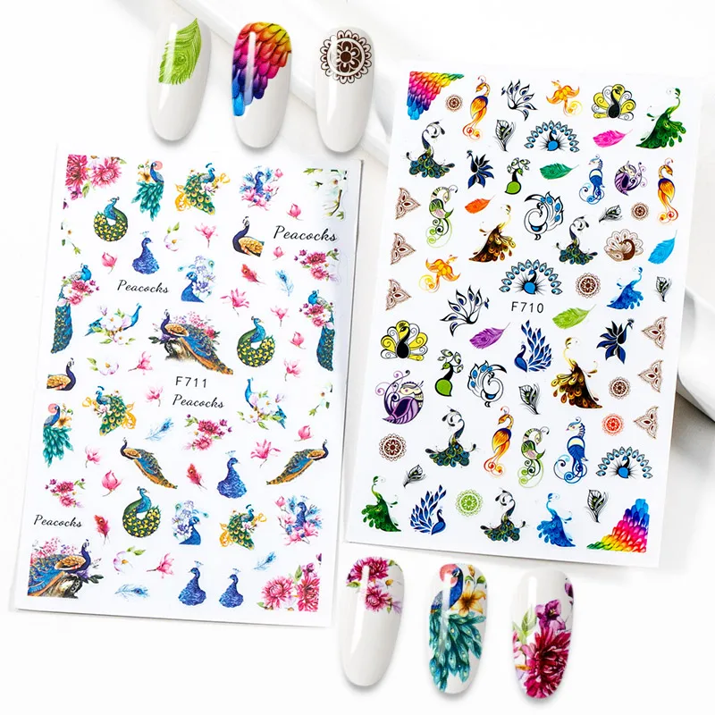 

1PC Nail Sticker Butterfly Peacock Designs Nail Art Decorations Animal Fruit Stickers for Nails