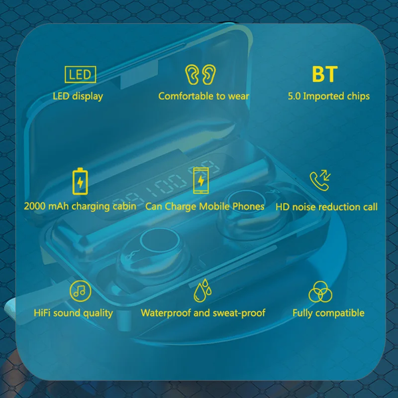 

5.0 Bluetooth Earphone Wireless Headphones with Charging Box TWS 9D Stereo Wireless Headphones Waterproof Earbuds Headset