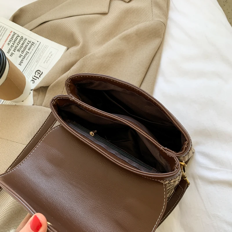 

Hand Bags for Women Fashion Houndstooth Female Cross Body Bag Designer Handbags Vintage PU Leather Hasp Shoulder Bags