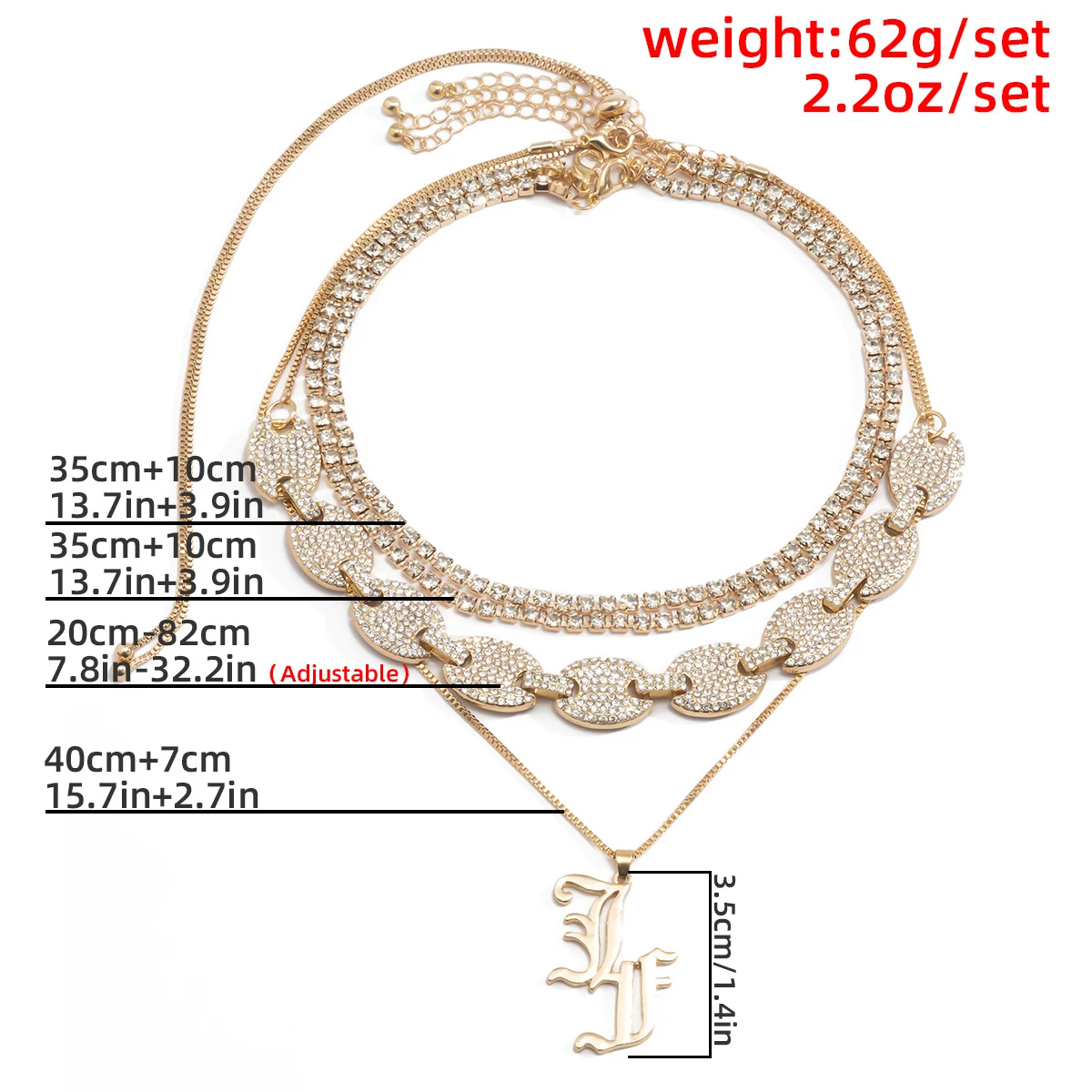 

Salircon Vintage Crystal Tennis Chain Choker Necklace Goth Multi Layer Chunky Link Chain Letter Pendant Necklace Women Jewelry