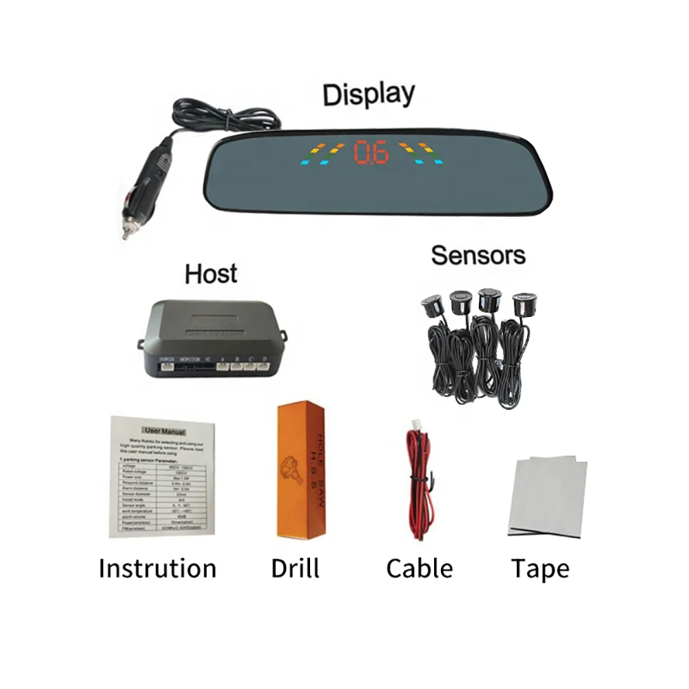LCD Rear View Mirror Display Buzzer Alarm Front Side Wireless Connection Parking Sensor Radar Kit For 12V Cars | Автомобили и