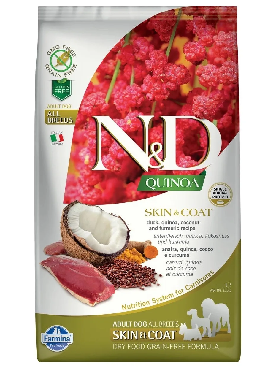 Farmina N&D Quinoa корм для взрослых собак здоровье кожи и шерсти беззерновой утка киноа 7