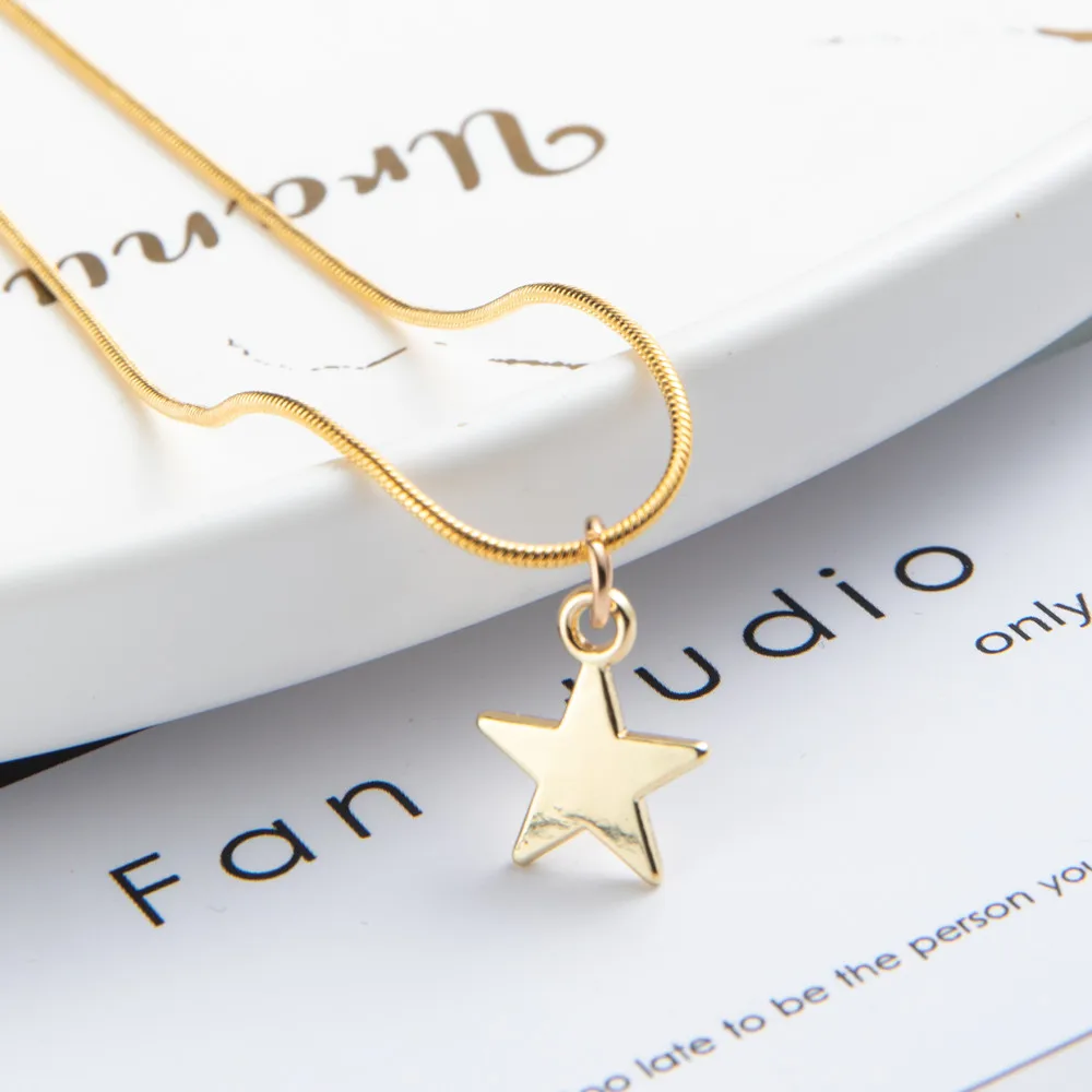 Минималистичные милые золотые форма лунной звезды Подвеска цепочка-змейка