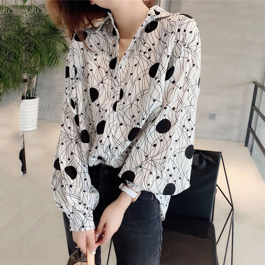 Женские топы повседневные с длинным рукавом отложным принтом свободные