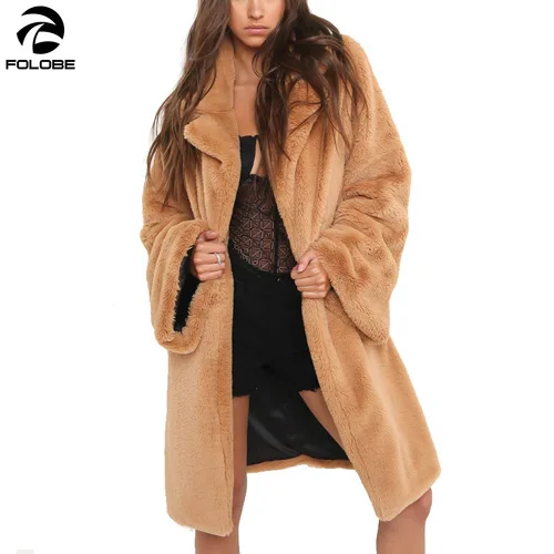 

Женское пальто с искусственным мехом FOLOBE, универсальное пальто средней длины, уличный стиль, теплая плюшевая подкладка, шуба из кролика рек...