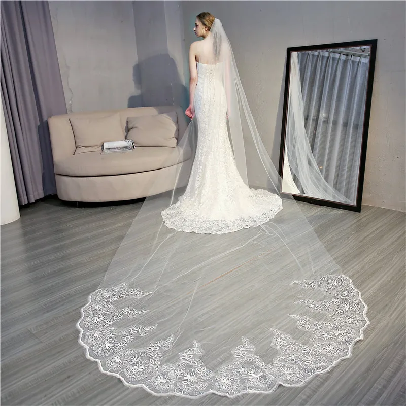 

Bridal Veil Lace Hand-arranged Flowers New Church-style Long Tail Veil Wedding Long Veil