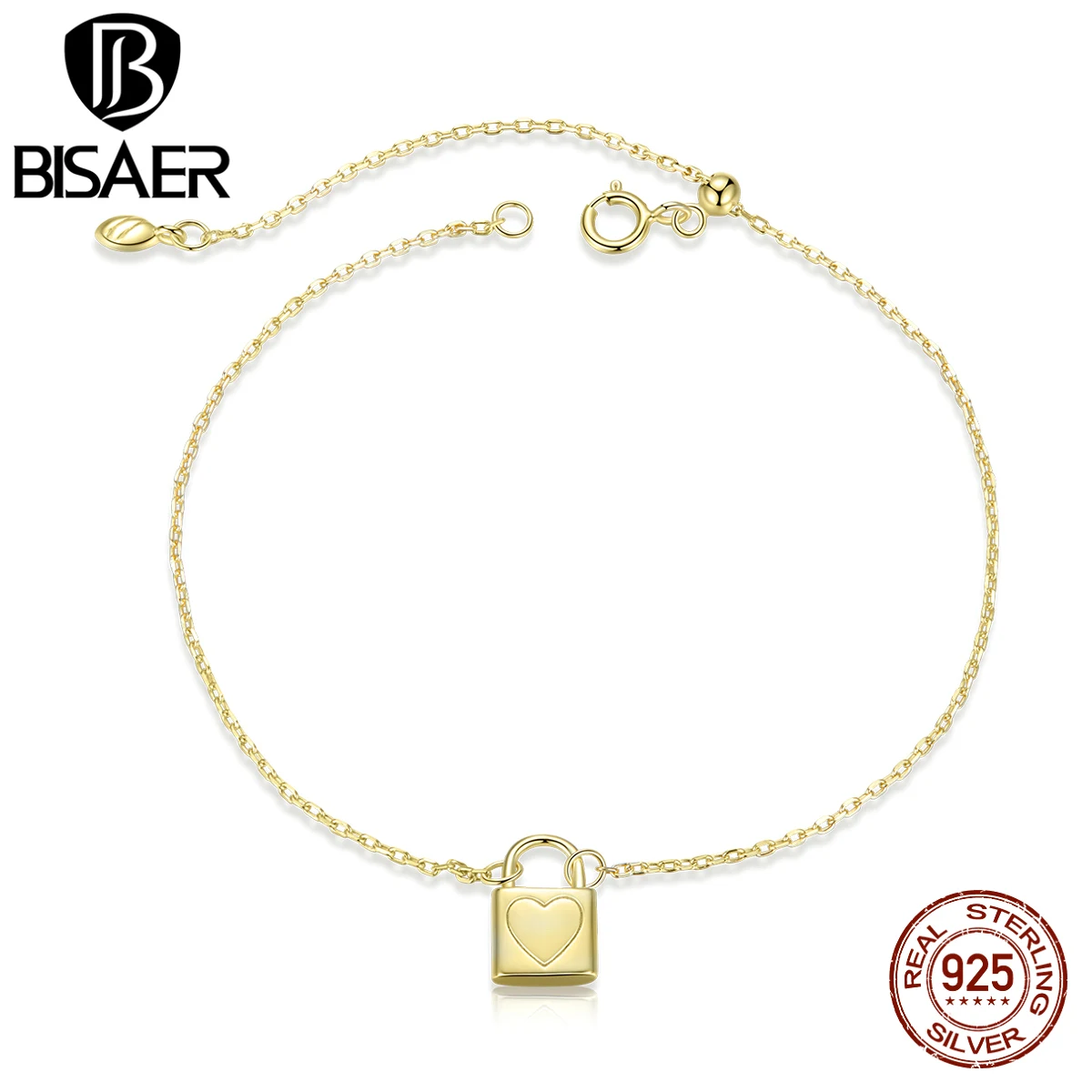 

Bisaer Новое поступление S925 сердце замок Форма умный браслет в режиме реального 925 стерлингового серебра простой браслет для женщин, подарок н...