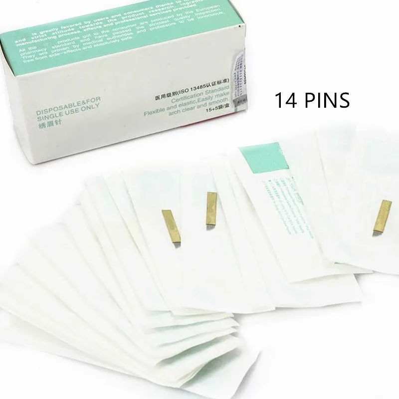 

100pcs Disposable PCD 14 Pins Eyebrow Permanent Makeup Tattoo Blades Microblading Needles For 3D Embroidery Manual Tattoo Pen