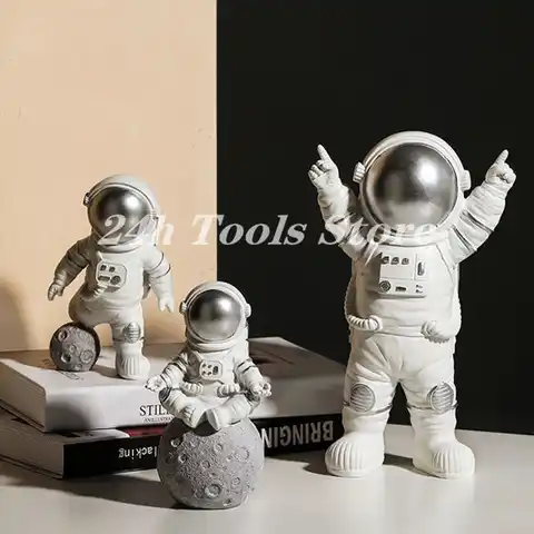 Статуэтка астронавта из смолы, модная скульптура космонавта с Луной, декоративные миниатюры, статуи космонавта, подарок мужчине и парню