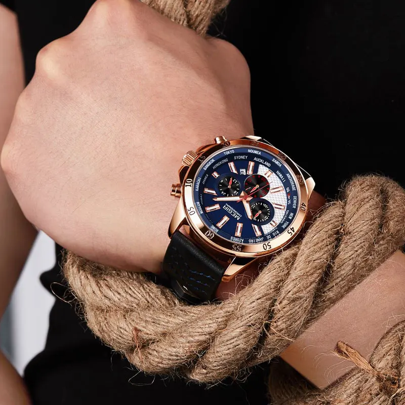 MEGIR новые роскошные Брендовые Часы для мужчин хронограф мужские спортивные часы