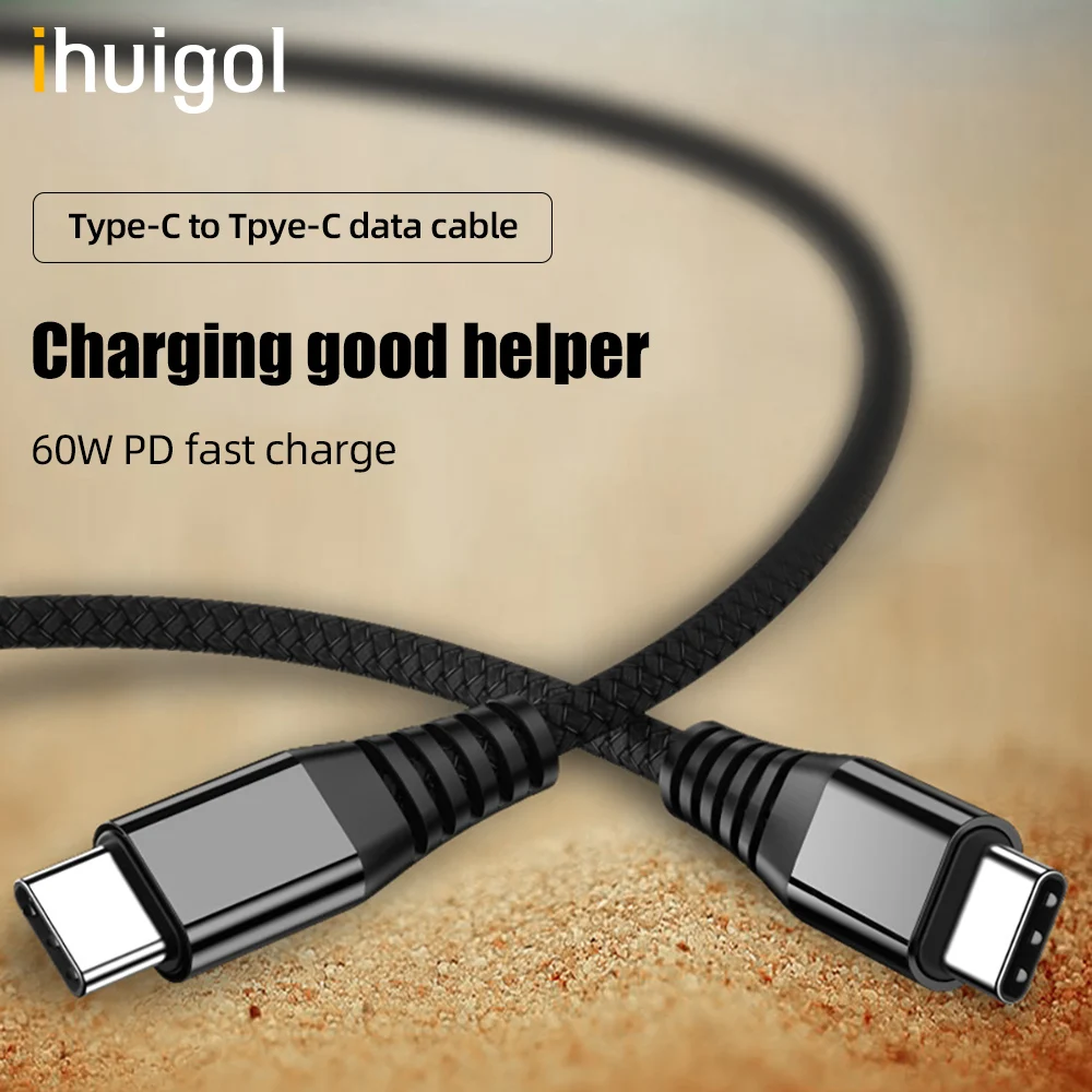 

ihuigol Type c to USB C Cable PD 60W Fast Charging Data Cord For iPad Pro2020 MacBook Pro Xiaomi Redmi Note 9 8 Samsung A51 Wire