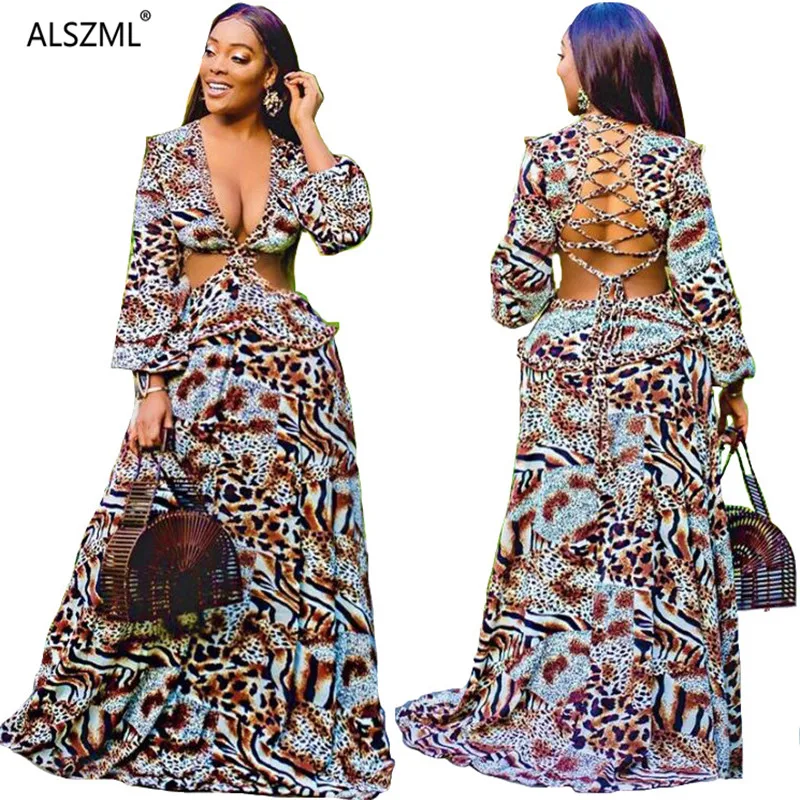 Привлекательное пикантное Свободное длинное платье с глубоким V образным