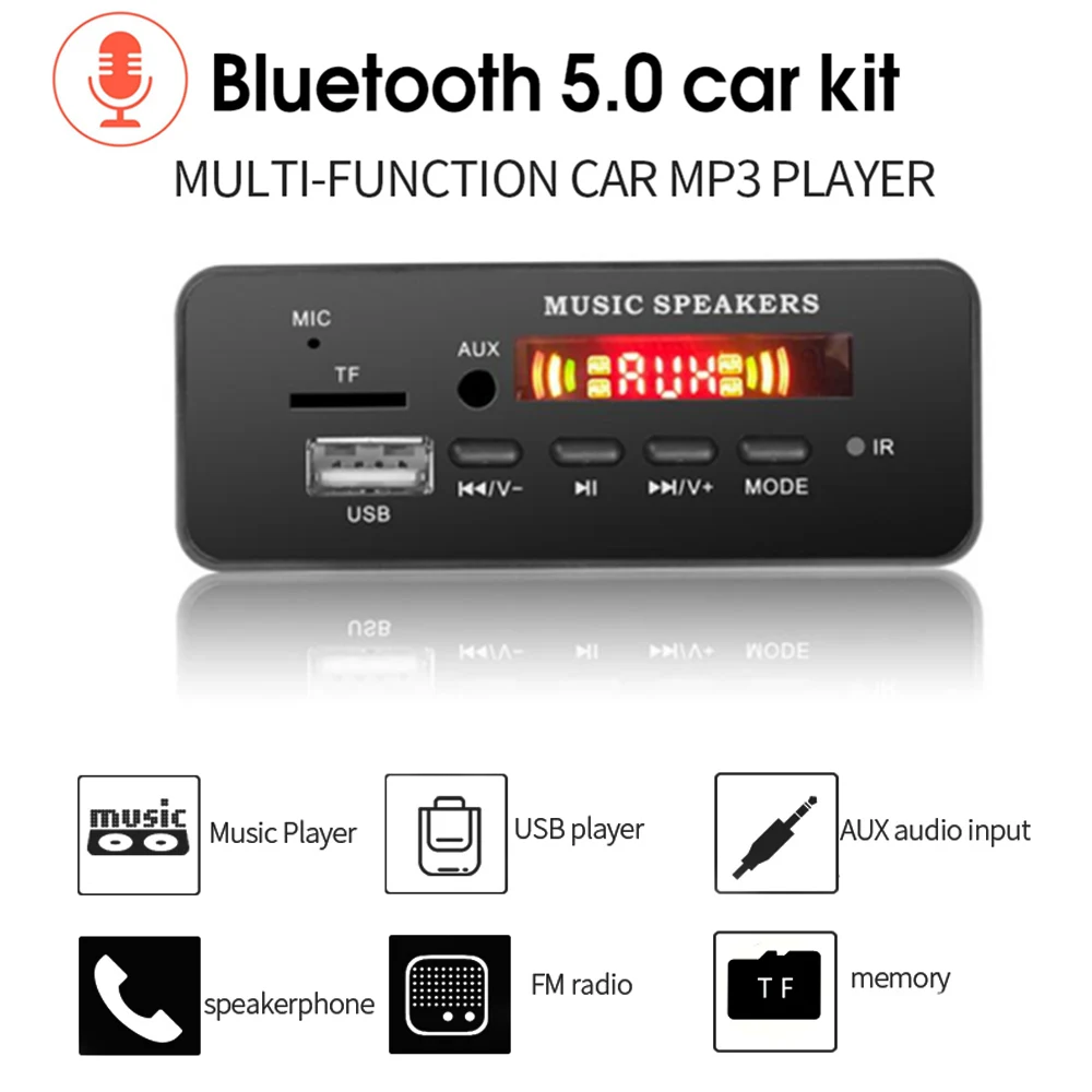 MP3-плеер 5 в 12 В с поддержкой Bluetooth 0 WAV декодирующая плата 3 мм USB AUX TF слот для карты