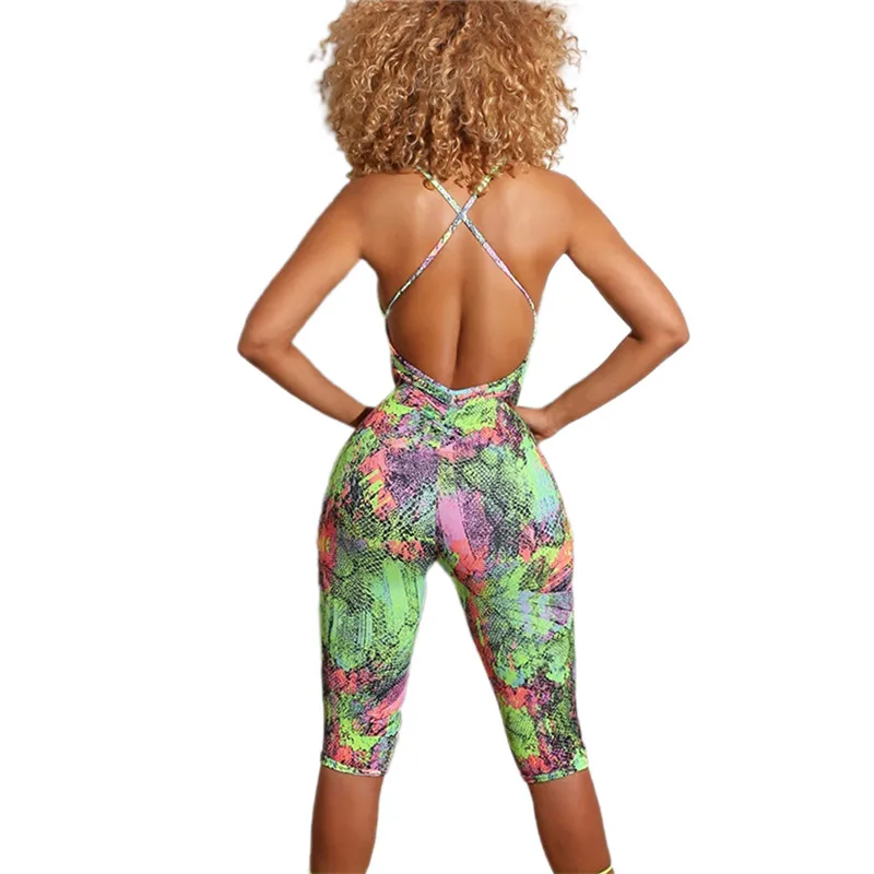 

Sexy Fashion Backless Playsuit New Tie Dye Printing Slim Fit Casual Shorts Women Rompers Female Summer Bodycon Jumpsuit Femme