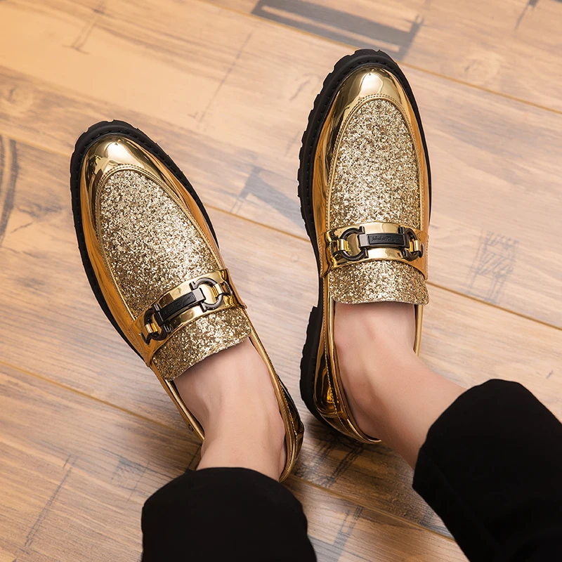leather Shoes Men's Moccasins Loafers Breathable slip on fashion black Gold Silver Casual party shoes men Tenis Masculino | Обувь