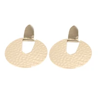 hot selling fan shape hammered surface cooper dangle earrings non bright electroplat women fashion jewelry wholesale