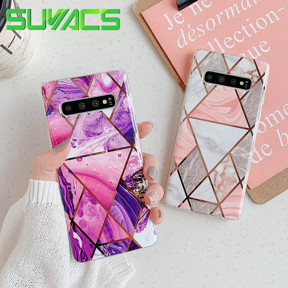 SUYACS чехол с розовым и фиолетовым мрамором для Samsung A50 A70 A40 S10e S10Plus S10 S8 S9 Plus IMD мягкая