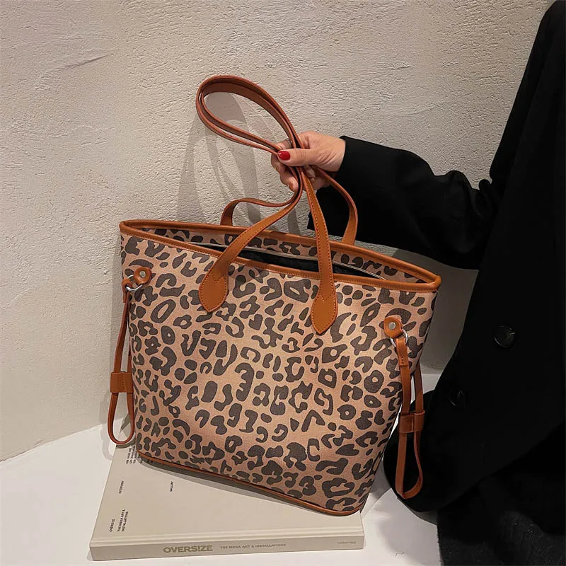 

New Trend Tote Bag Women High Capacity Leopard Print Shoulder Bags Fashion PU Leather Handbag Female Luxury Brand Shopping Bags
