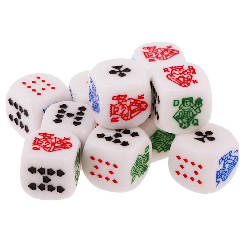 

10pcs 6 Sided D6 Dice King Queen Jack 16mm Acrylic Poker Gaming Card Game Dices