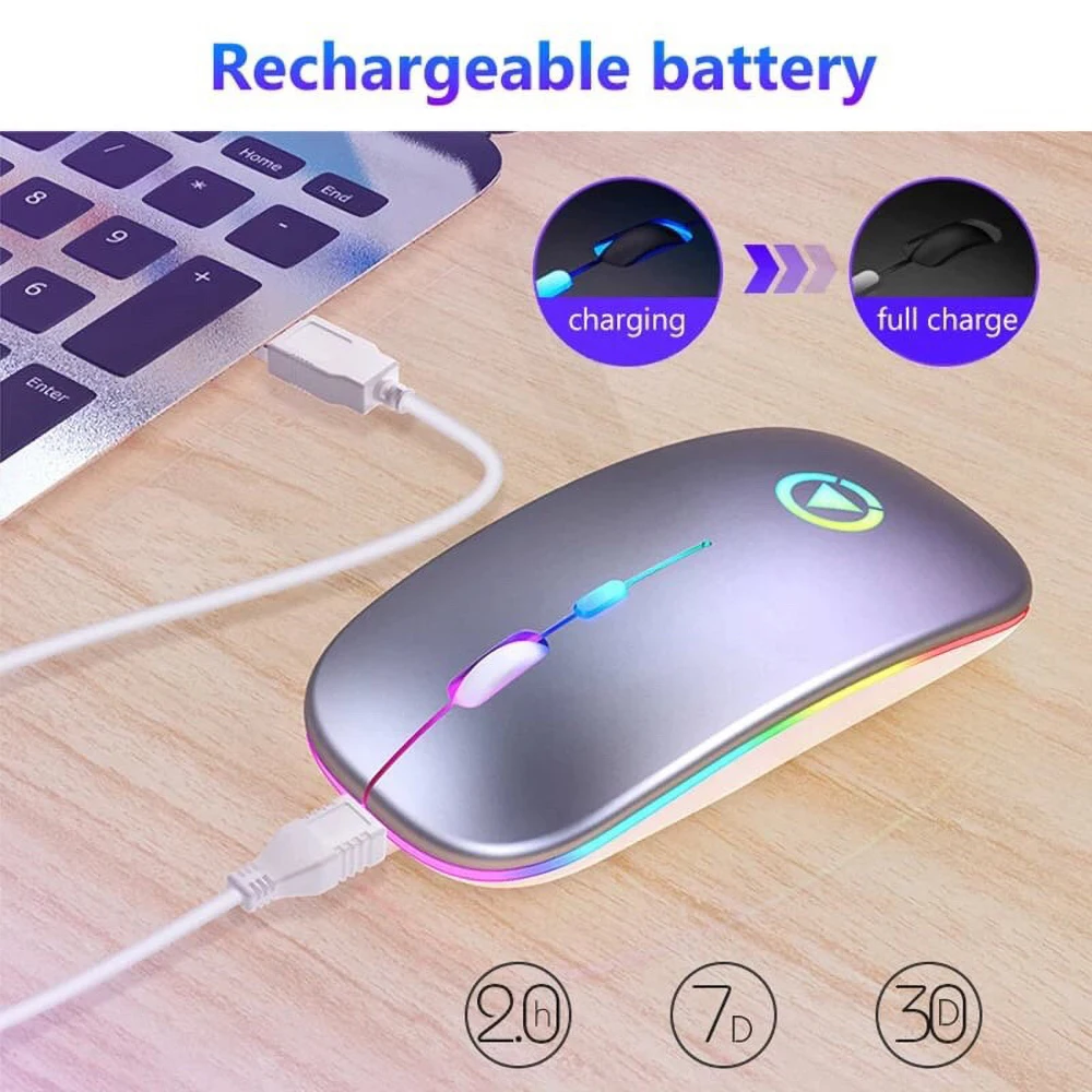 wireless mouse rgb rechargeable mouse wireless computer mute mouse led backlit gaming office mouse laptop accessories free global shipping