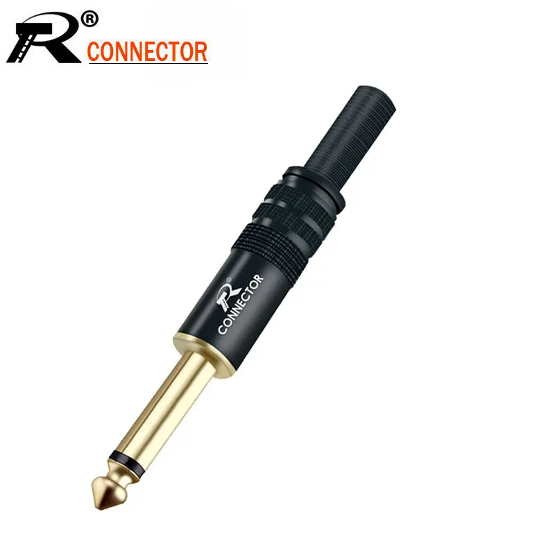 

2PCS Gold Plated 6.35MM Audio And Video Plug Connector 12*1 6.3 Audio Jack Mono Black Electrophoresis Plug Microphone Connector